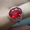 Fashion Hollow Heart Pattern Ruby Ring Elegant Light Luxury Flower Texture Engagement Red Diamond Ring