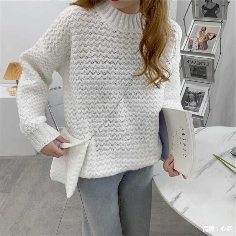 Autumn and Winter Pullover Solid Color Sweater Women Loose Pullover Corrugated Bottoming Knitted Sweaters Top
