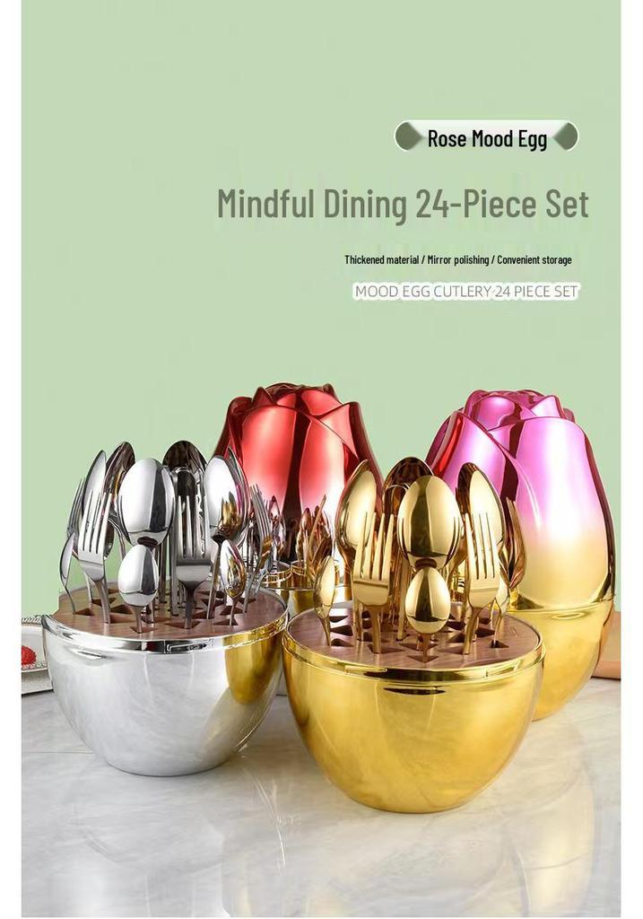 Creative Rose Stainless Steel 24-Piece Cutlery Set - Ideal for Tableware, Birthday & Wedding Gifts