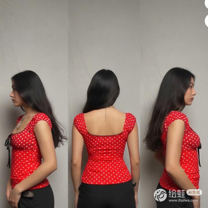 2026 Spring New Women's Top: Polka Dot Square Neck Bow Slim Fit Short Sleeve T-Shirt for Women