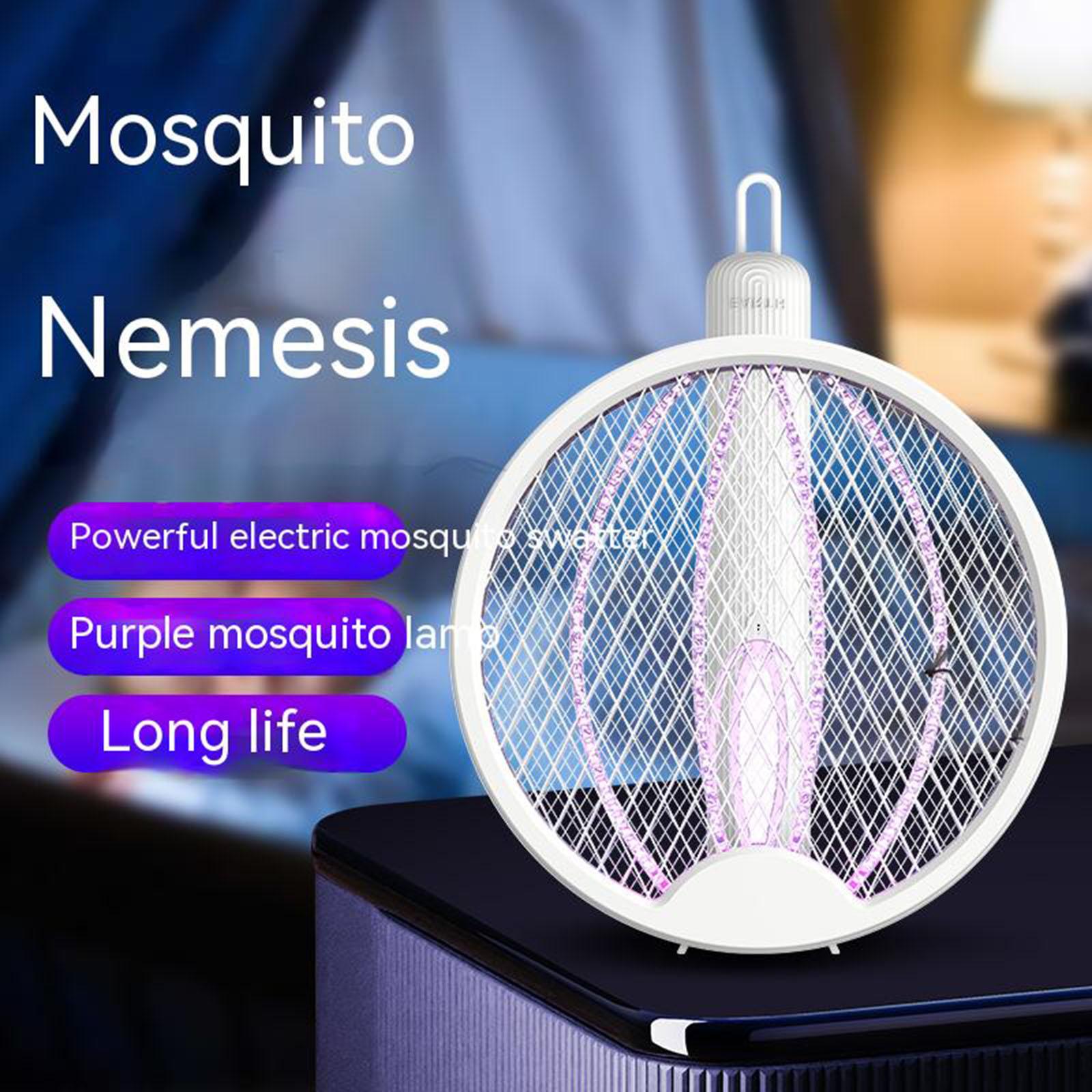

Dc3000v Foldable Electric Mosquito Racket Usb Rechargeable Mosquito Killer Fly Swatter Bug Zapper With Uv Light Ordinary White#0