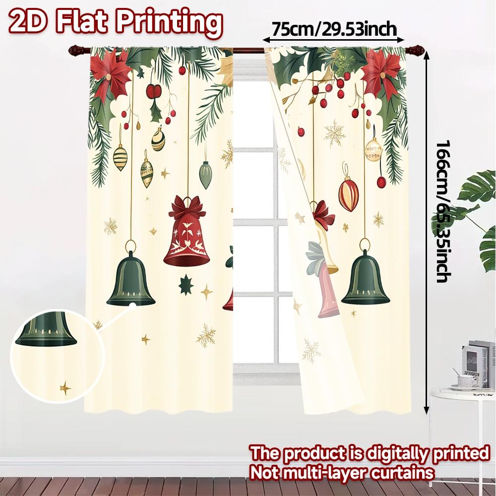 2pcs,Curtains Christmas Bells Holly Garland (3) Popular Curtains Versatile Durable Polyester Curtains Decorations Inside