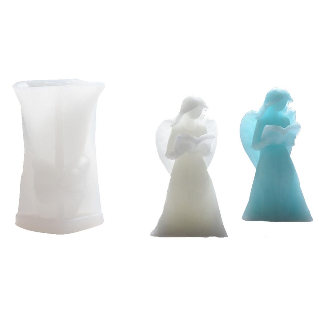 Little-Girl Holding Book Silicone Candle Mold Read Angel Molds for Candle Making Resin Soap-Casting Easter Home Decor