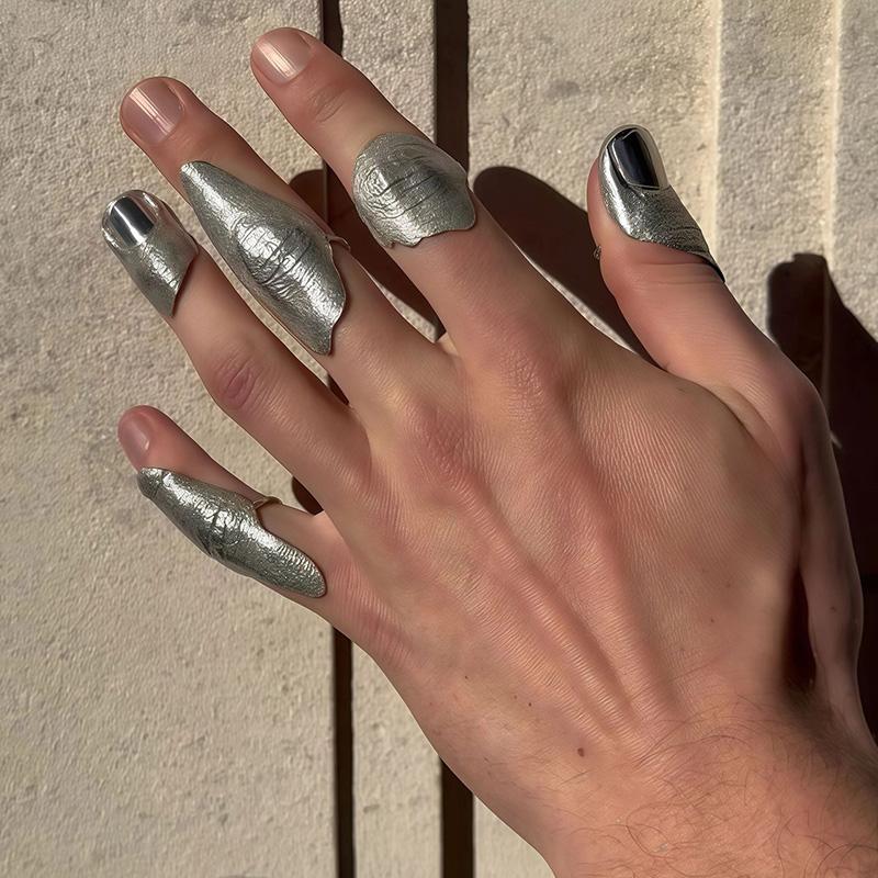 2026 New Artistic Irregular Texture Knuckle Ring Set Silver Hip-hop Style Niche Full Finger Rings Men For Women New Year Gift