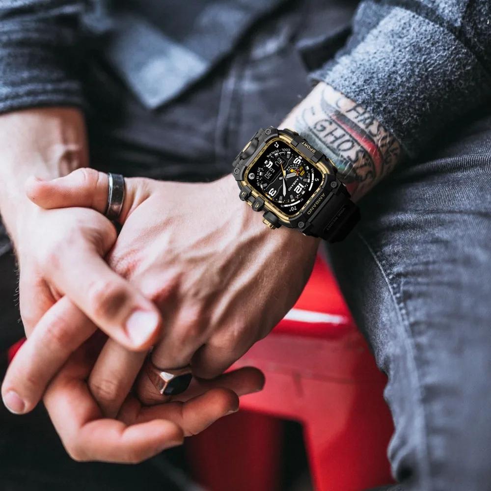 LUJING Σχεδιασμός Κιτ Τροποποίησης Για Apple Watch Σειρά 11 46mm 45mm 44mm Θήκη Ανακατασκευής Λουράκι Σιλικόνης Για iWatch Ultra 3 49mm 10 9 8 7 6 SE 5 4 Βραχιόλι