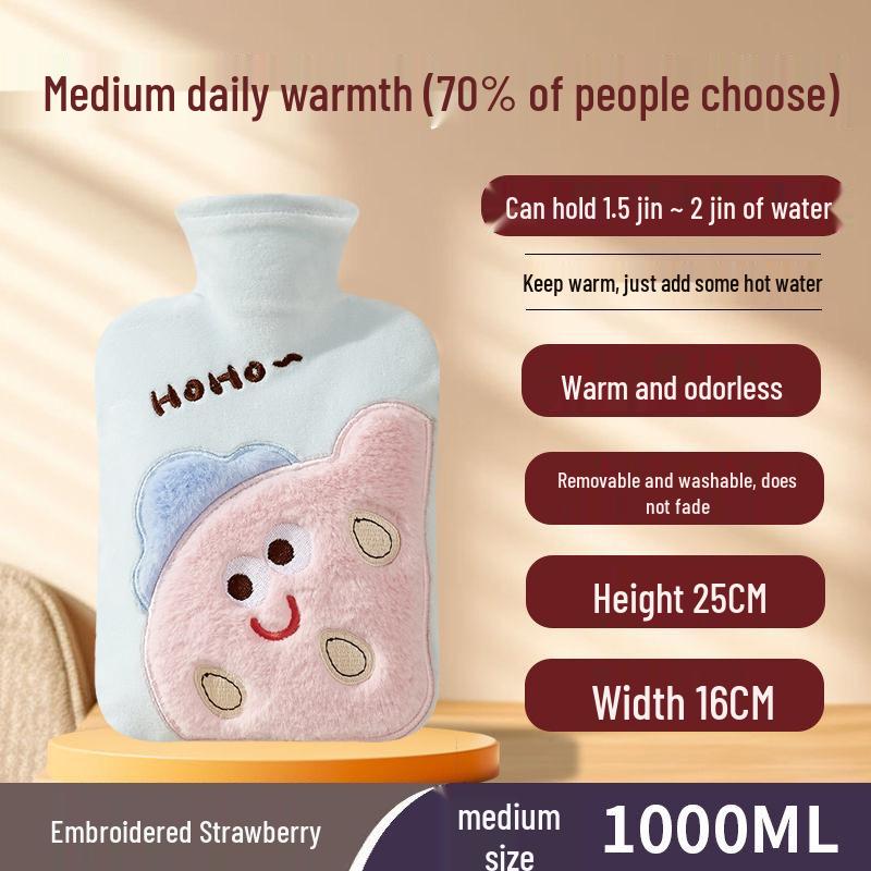 Explosion-Proof Hot Water Bottle with Cute Plush Cover - Ideal for Abdomen and Bed Warmth