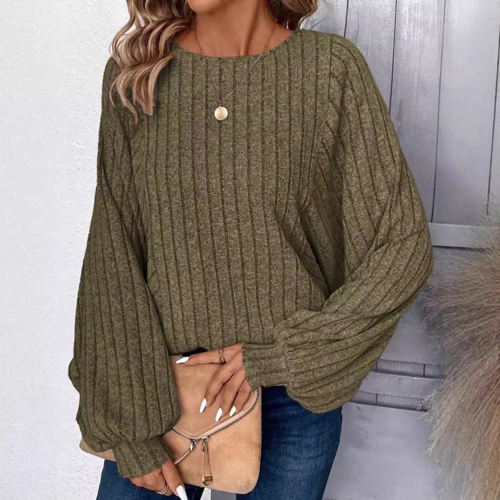 Fall Winter Plus Size Women's Solid Color Casual Comfy Unique Lantern Sleeve Top