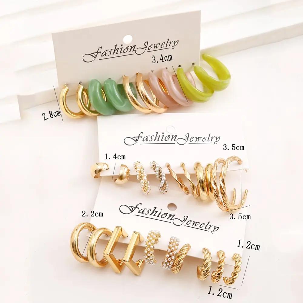 Colorful Geometric C Alloy Resin Earrings For Women New Festive Parties In Europe And The United States Jewelry Gift