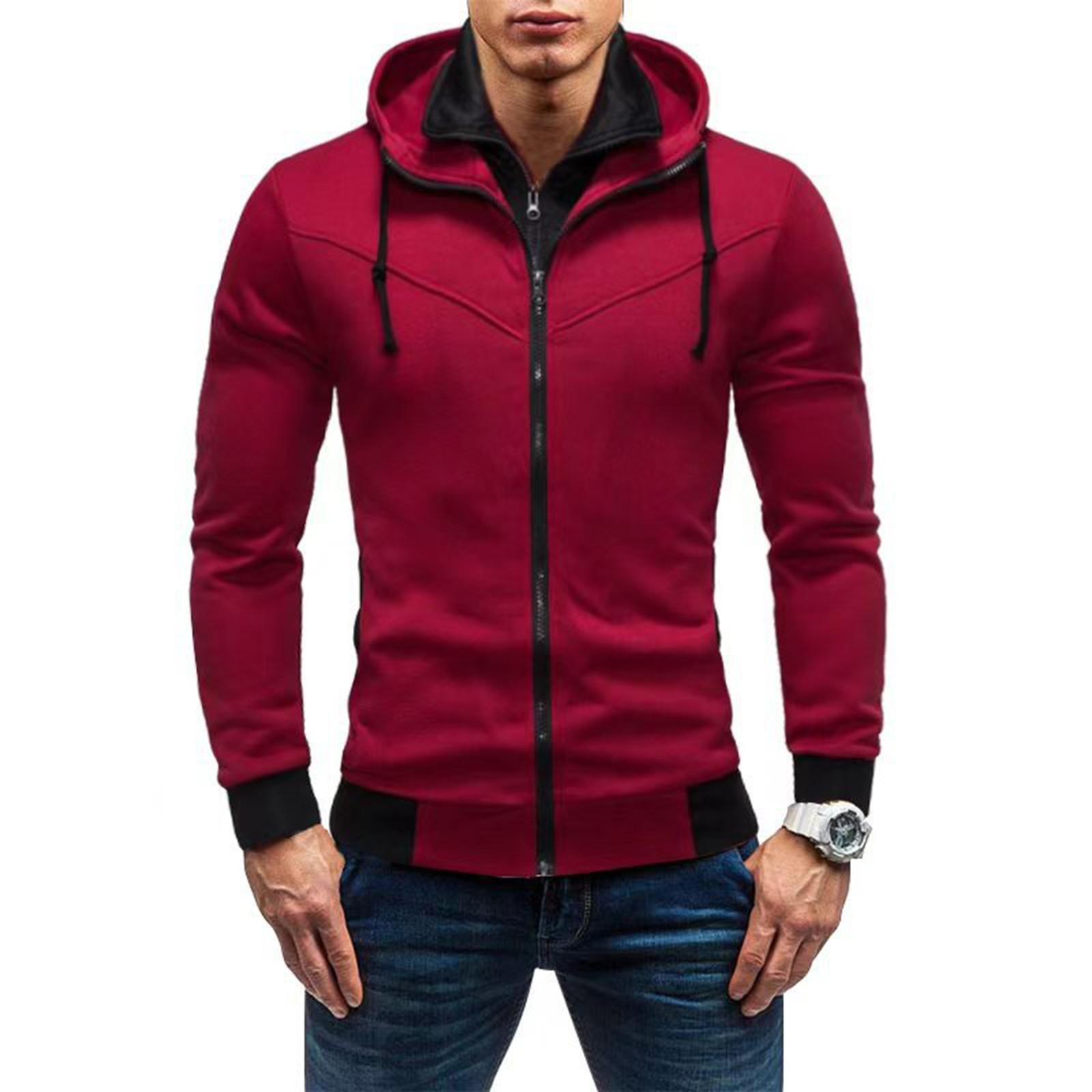 

Men s Casual Slim-Fit Contrast Color Hooded Cardigan Sweatshirt Thin Jacket L