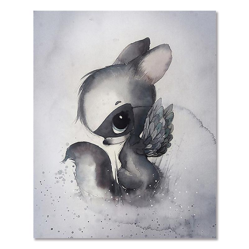 

Настенное искусство кролик девушка животное абстрактная картина на холсте скандинавский акварельный принт детская спальня гостиная плакат картина домашний декор 21x30cm No Frame