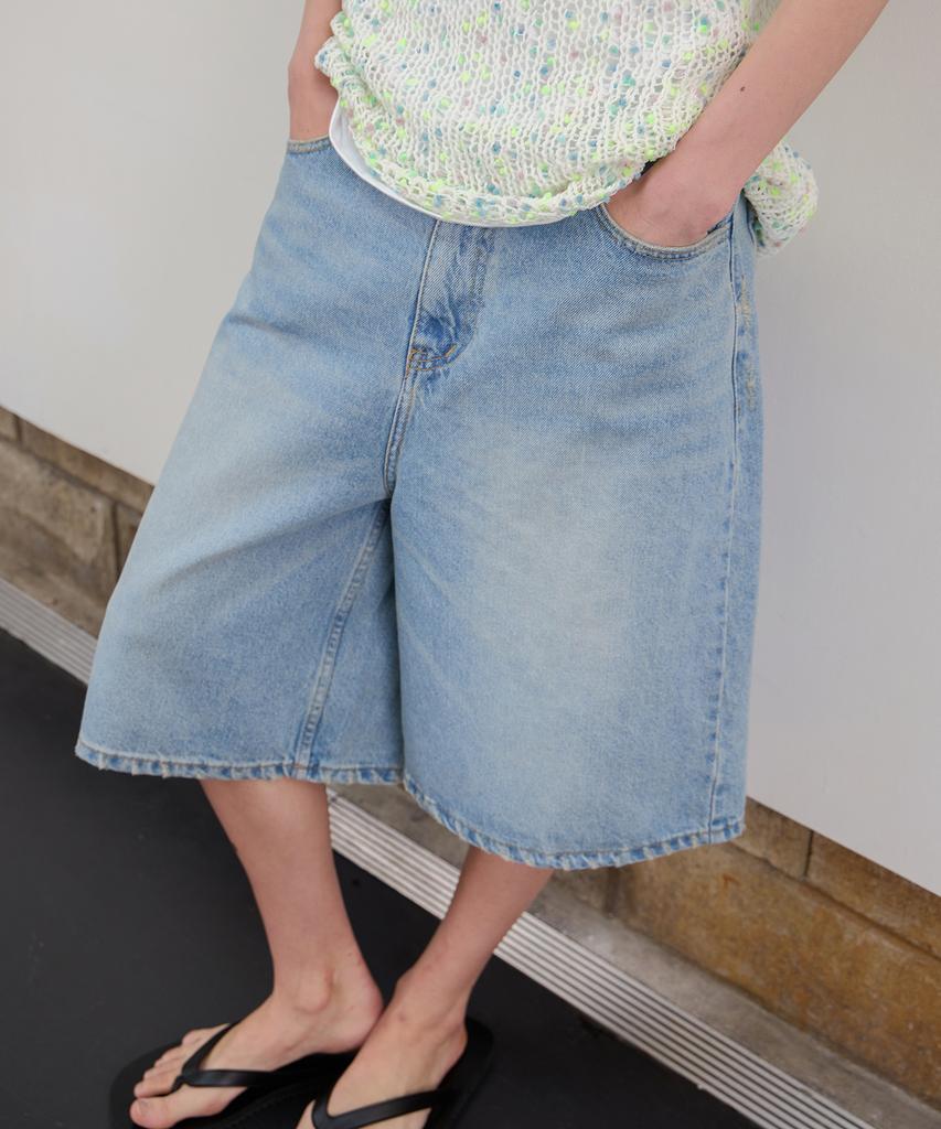 Leuba Relaxed Wide Bermuda Denim - Light Blue