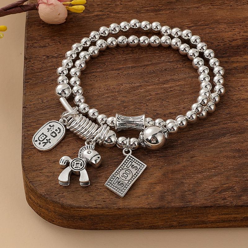 New Silver-Plated Bracelet For Women, Circle Twice And Immediately Have Money Bracelets, Lucky Cat Elephant Pendant Kuaishou Supply