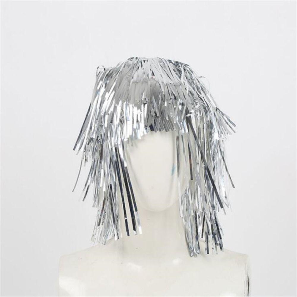 Glitter Halloween Colored Wig Funny Shiny Party Wig Short Foil Tinsel Wigs