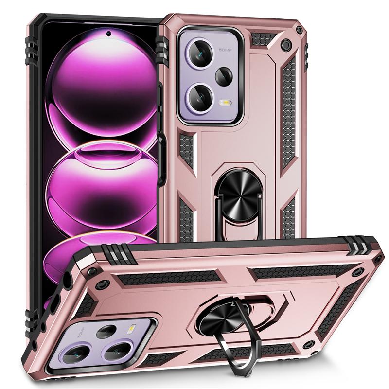 

Для Xiaomi Redmi Note 12 Pro Чехол Противоударная Броня Металлическое Кольцо Магнитный Держатель Чехол для Телефона Для Redmi Note 12 Pro + Plus Задняя Крышка RM Note 12 4G Global розового золота