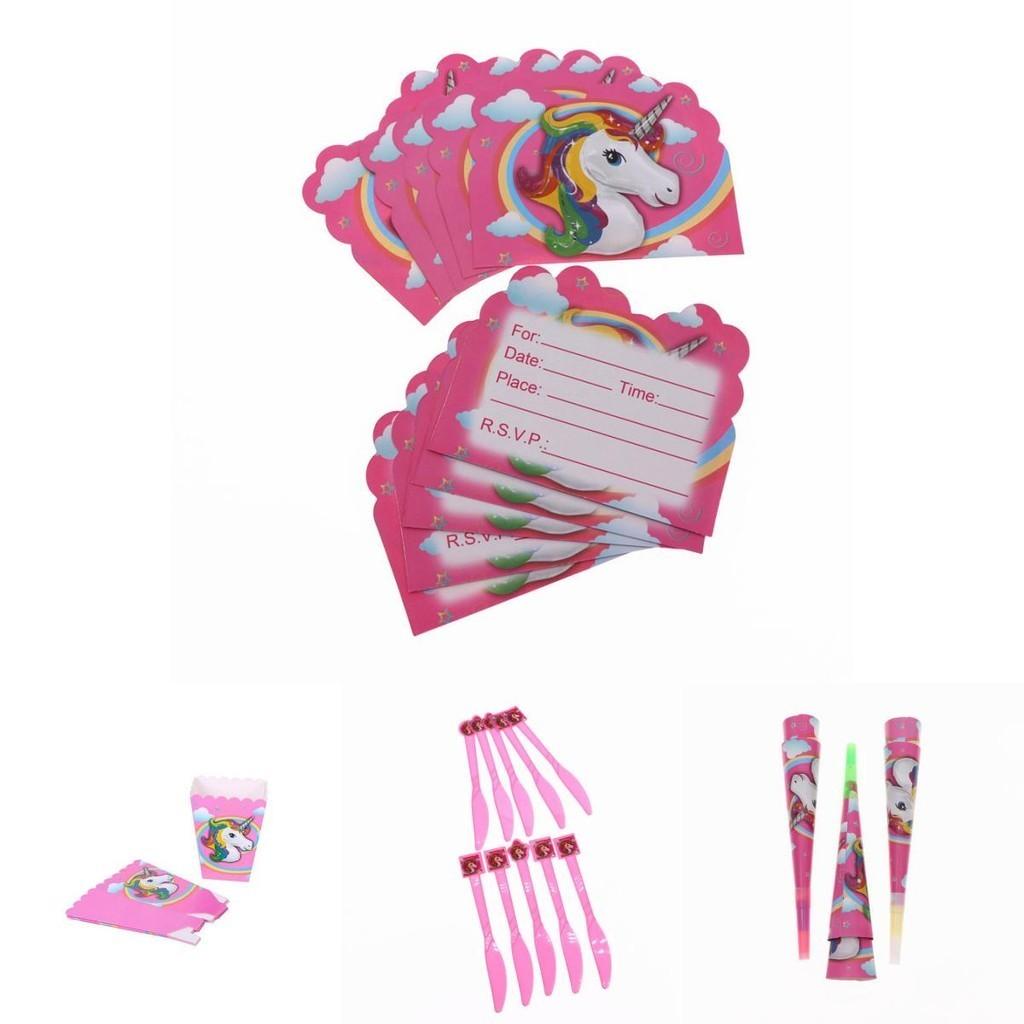 Magical Unicorn Kids Birthday Party Supplies Featuring Colorful Plates Cups And Banners