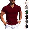 European & American Summer Men's V-Neck Polo Shirt with Turn-Down Collar