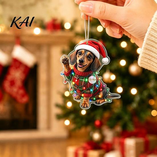 Unique Holiday Gifts for Dachshund Owners Christmas Ornaments, 2D Flat Dog Themed Acrylic Xmas Ornaments Tree Hanging Decoration Car Rearview Mirror,