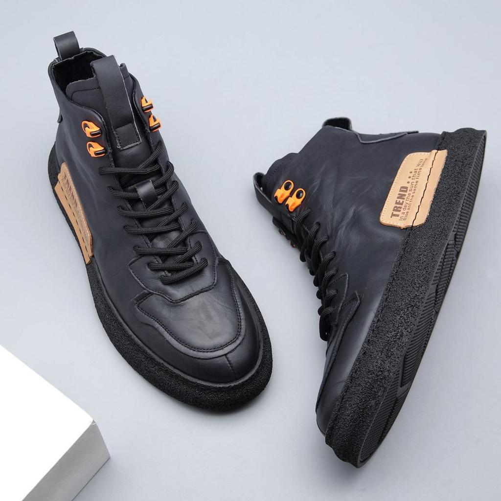 Men’s Retro High-Top Canvas & Leather Boots – Warm, Velvet-Lined, Lace-Up Casual Winter Shoes