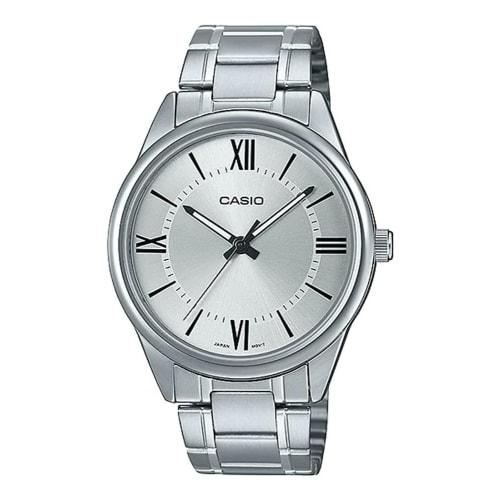 

Casio MTP-V005D-7B5 Men s Standard Stainless Steel Silver Roman Dial Analog Watch, Stainless Steel. Analog watch with quartz movement.