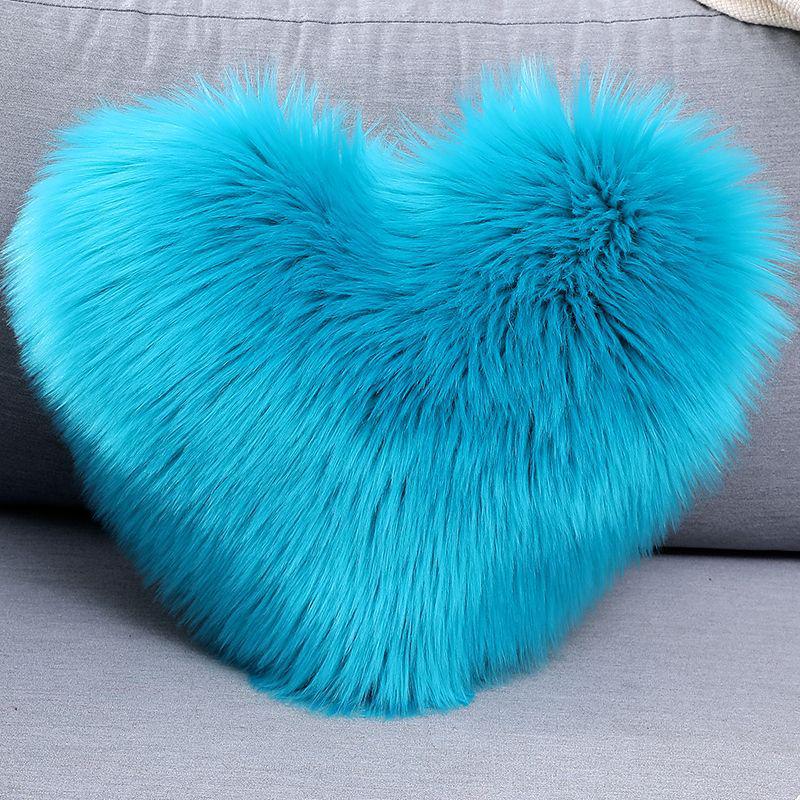 Heart-Shaped Plush Lumbar Pillow with Faux Wool Insert - Sofa & Office Backrest Cushion