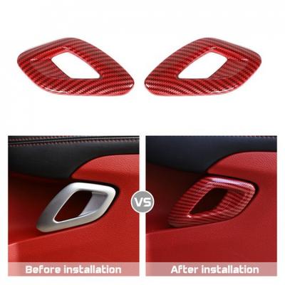 2x Inner Door Handle Decor Cover Trim for Dodge Challenger 15+ Red Carbon Fiber