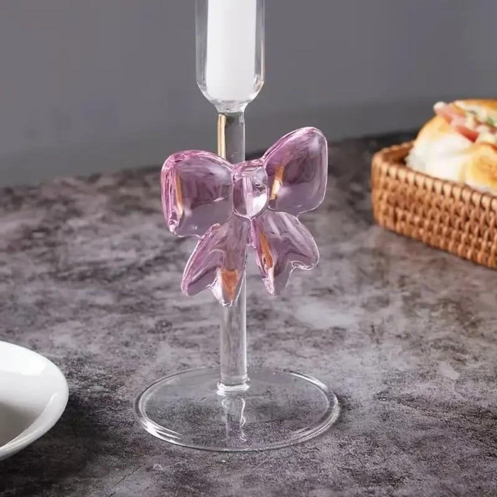 Clear Bow Candle Holder Party Decor Tall Glass Candlestick Holder Table Decoration Party Supplies Candlelight Dinner Props