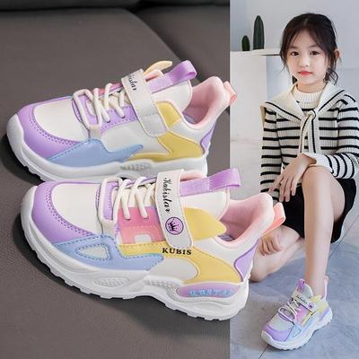 Mädchen Herbst Neue Farbabstimmung Sportschuhe Klettverschluss Kleine Kinder und Grundschüler Laufschuhe Einzelne Schuhe Mesh Atmungsaktiv