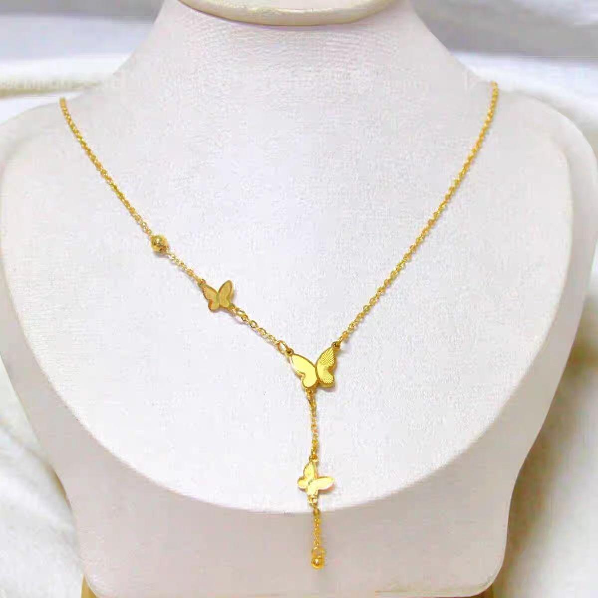 

Titanium Steel Tassel Butterfly Necklace Women S Light Luxury High-End Long Pendant Exquisite Collarbone Chain