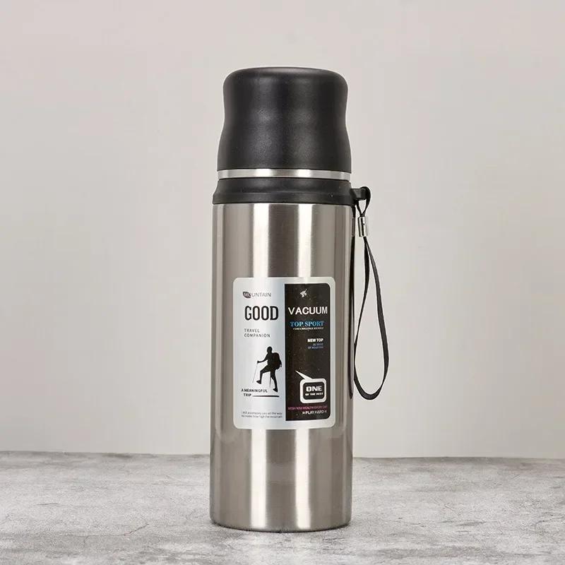 600/800/1000ml Thermos Bottle Stainless Steel Water Bottle with Lid Outdoor Travel Portable Thermal Cup Leakproof Water Cup