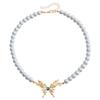 Metal butterfly rhinestone pendant imitation pearl collarbone chain high-end simple necklace