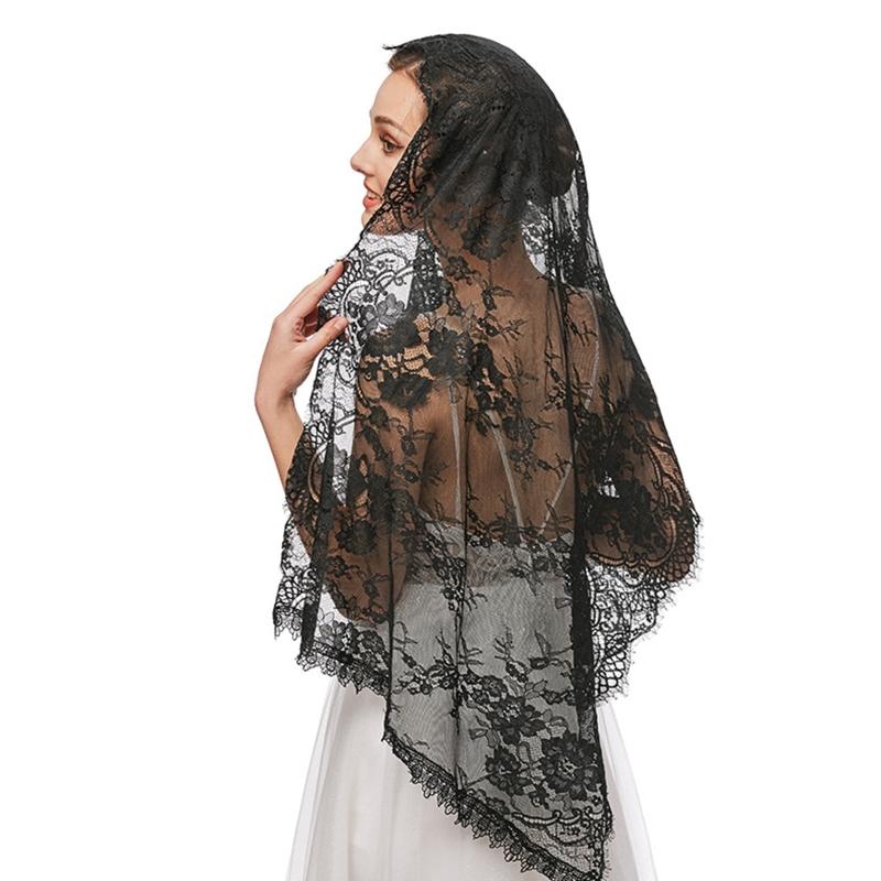 Lace Mantilla Veil Soft & Comfortable Exquisite Floral Design for Head Covering for Women Girls Church Veils for Chapels
