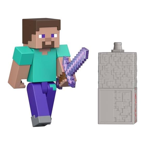 Mattel Minecraft Toy Steve Action Figure with Accessories  Redstone Building Pieces, 3.25  Scale Collector Set Inspired by Video Games