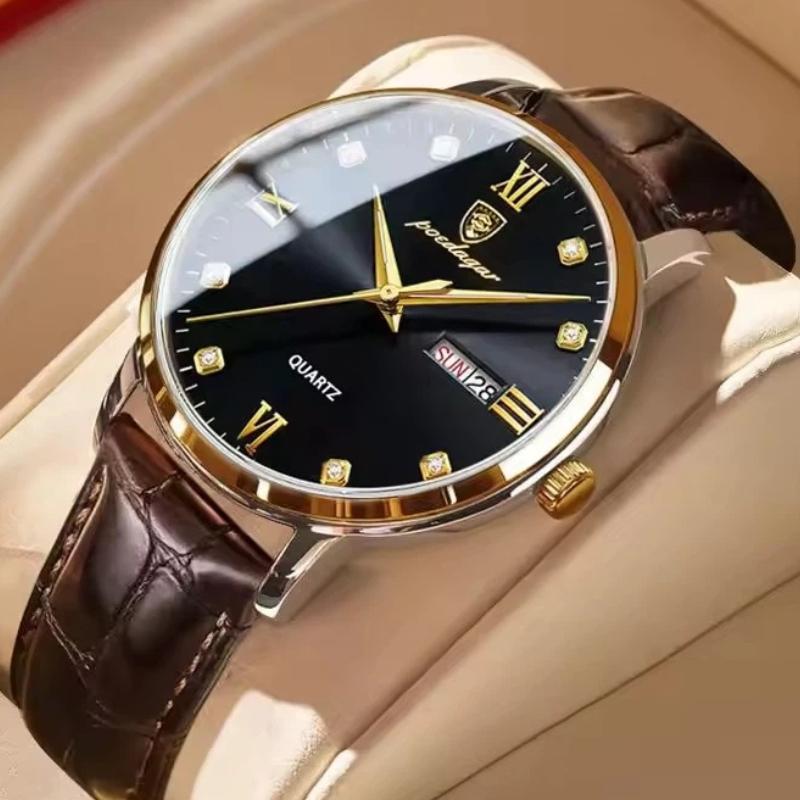 POEDAGAR Luxusní Ležérní Top Značka Obchodní Pánské Hodinky Datum Týden Voděodolné Svítící Kožené Společenské Hodinky Relogio Masculino