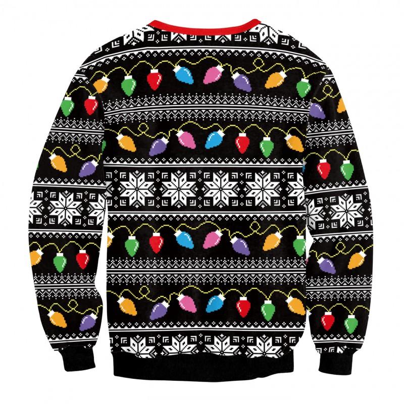 Couple Christmas Digital Print Sweatshirt Womens Crew Neck Bow Top