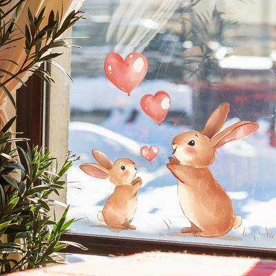 Painted Bunny Love Balloons Balcony Glass Windows Home Background Beautification Window Stickers