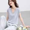 Srcr Women's V-Neck Silk Blend Knit Short Sleeve T-Shirt