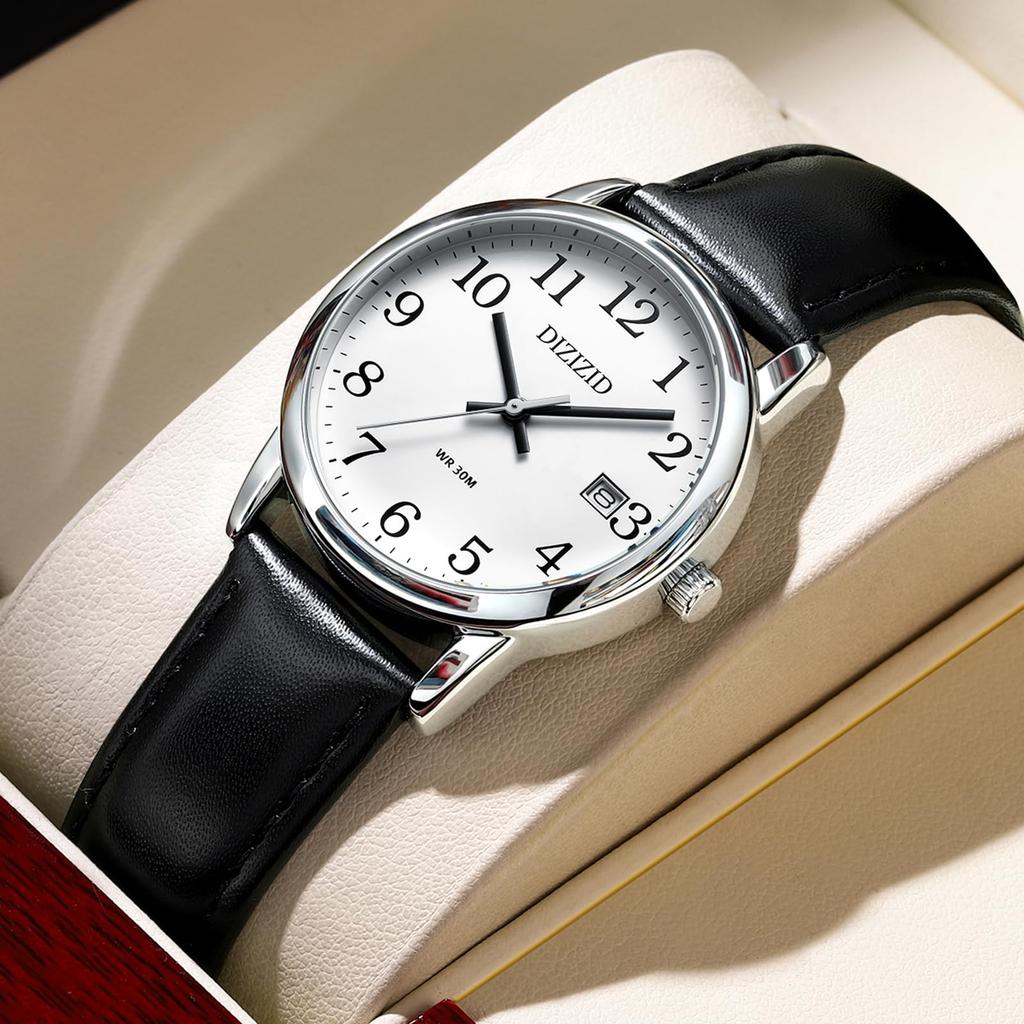 DIZIZID Men's Analog Watch with Waterproof Leather Strap, Simple, Popular, Stylish, Business, Classic Design, Date Display, Thin Dial, Easy To Read,