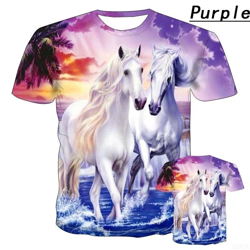2025 New Versatile New Fashion 3D Men's Horse Graphic Print T-Shirt Harajuku Fashion Top Loose
