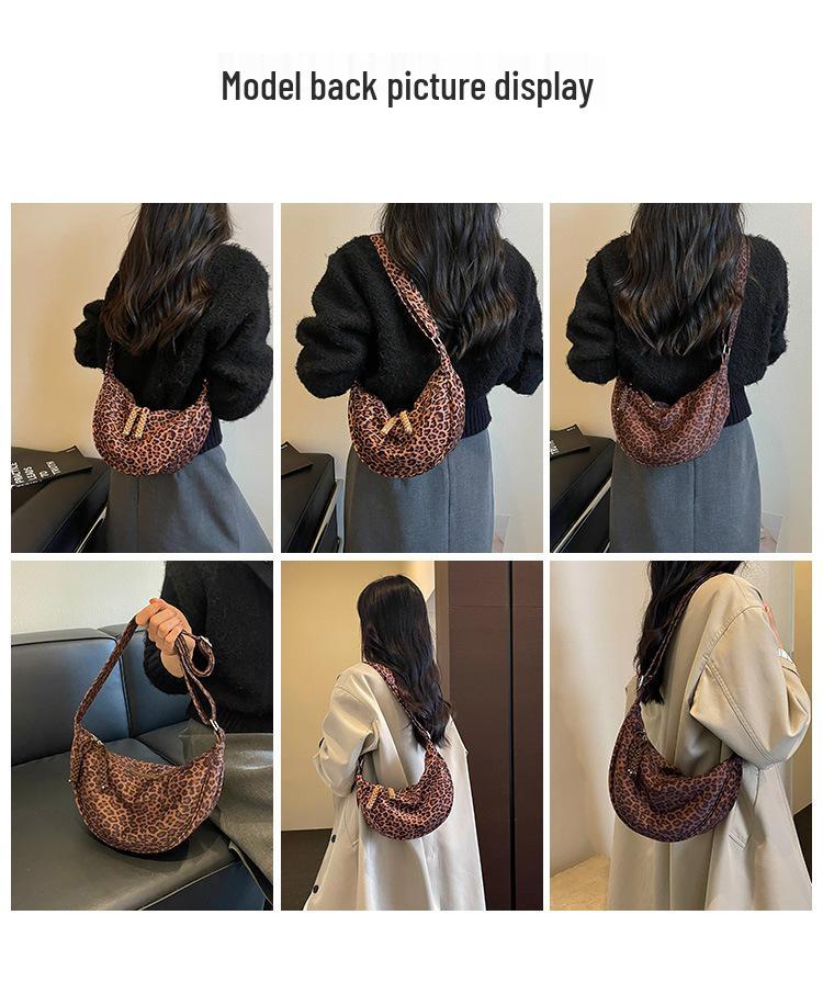 Autumn Winter 2025 Leopard Print Women's Crossbody Dumpling Bag - Retro, Versatile, Trendy Brown Handbag
