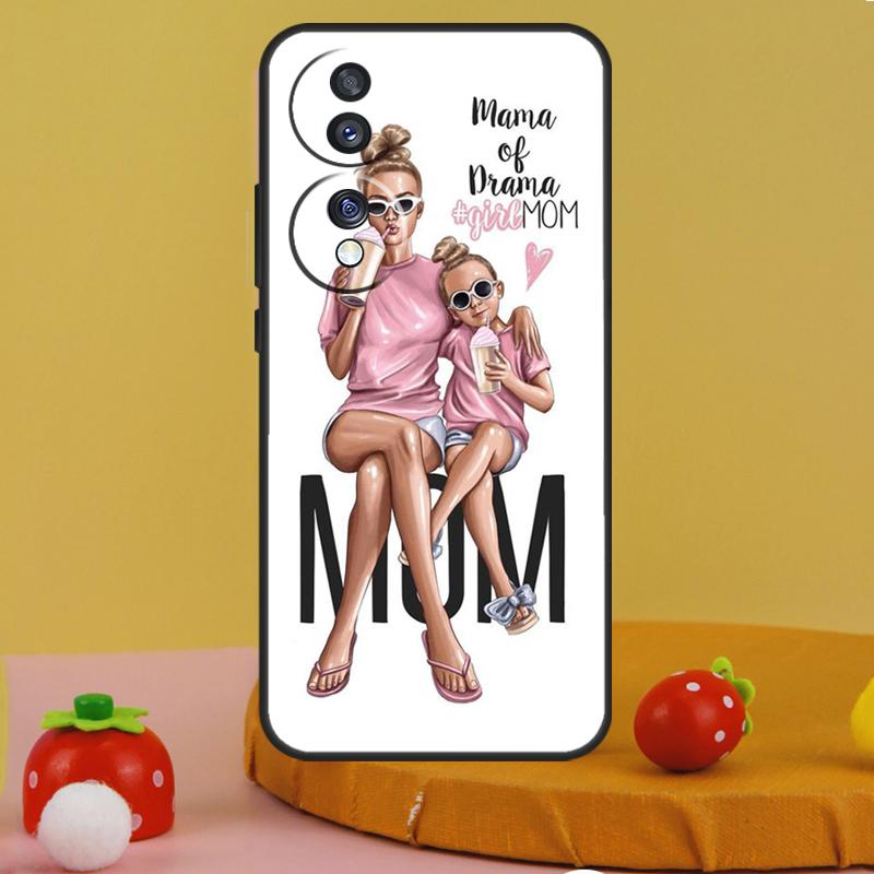 Black Brown Hair Baby Mom Girl Queen Case For Honor 200 Pro X9a X9c X8a X7a X6a X7 X8 X9 X8b X9b 50 70 90 Magic 5 6 Lite Cover