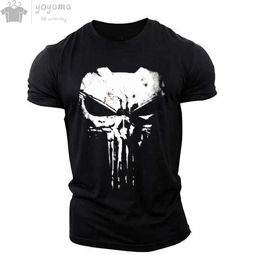 Men's T-shirt 3d Printed Military Patriotic Skull O-neck T-shirt, Oversized T-shirt, Short-Sleeved T-shirt, Men's Sportswear Top