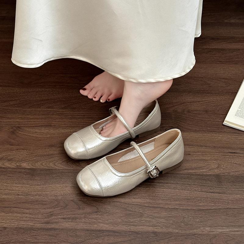 Stylish and versatile, simple one-button Mary Jane shoes, women's summer new round head with skirt flats