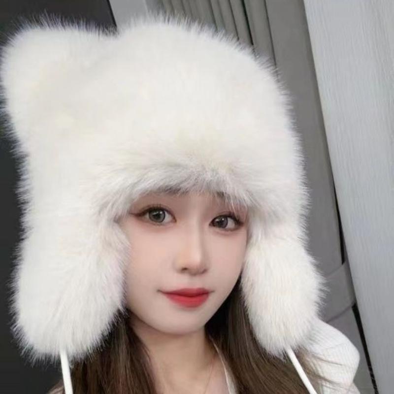 Thickened Winter Hats For Women Keep Warm Windproof Furry Trapper Hat With Cute Tail Ear Protectors Bomber Hat Winter
