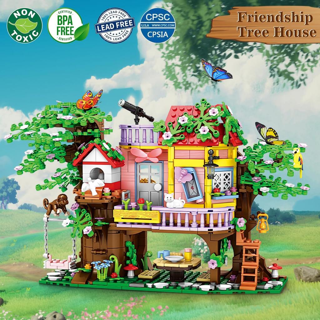 840 Piece Tree House Building Sets,Girls Creative Forest House Building Blocks Kit,STEM Friends Friendship Tree House with Swing Animals
