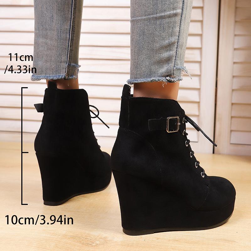 

Женские модные ботильоны на танкетке, однотонные, на платформе, на высоком каблуке, женские, 2025, осень-зима, толстая подошва, ботильоны из искусственной замши 43 чёрный