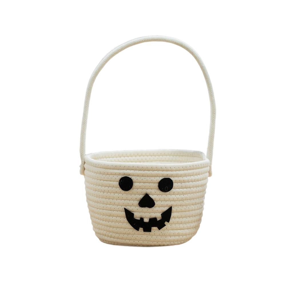 Geflochtener Korb Halloween Kürbis Design Aufbewahrungsbehälter Handgehaltener Organizer für saisonale Dekoration und Aufbewahrung kleiner Gegenstände