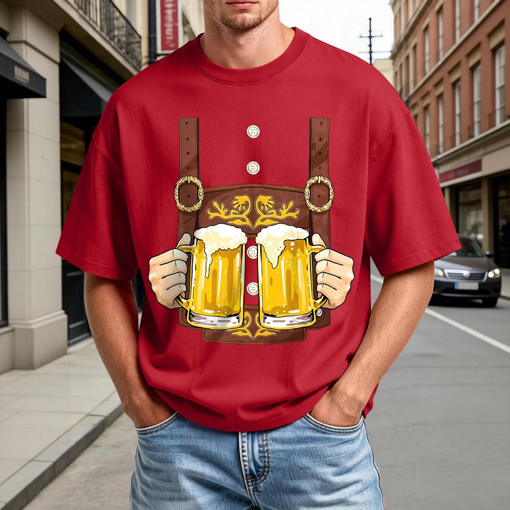 Men's Summer Short Sleeve T-Shirt Oktoberfest Beer Festival Print Casual Comfortable Crew Neck Tee for Outdoor Activities