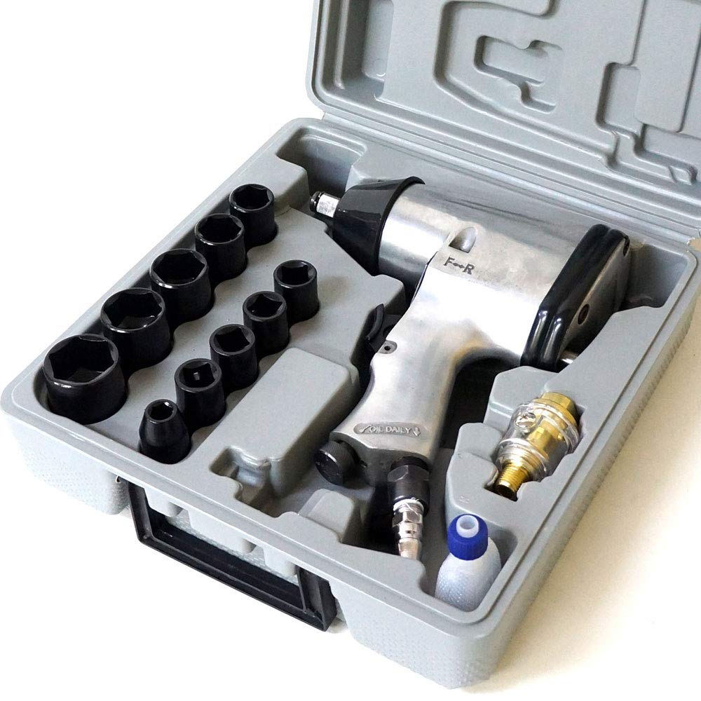 Air Impact Wrench Set for Tire Change, 17-Piece Set, with Carrying Case [XG722]