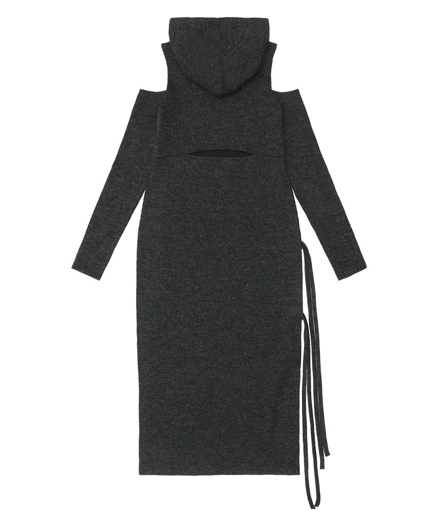 Teulimingbeodeu Hooded Cold-Shoulder One-Piece [ Charcoal ]