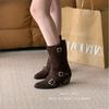 2025 Korean Version of the New Niche Design Retro French Short Boots Small Square Head Western Boots Suede Medium Boots Women's Boots